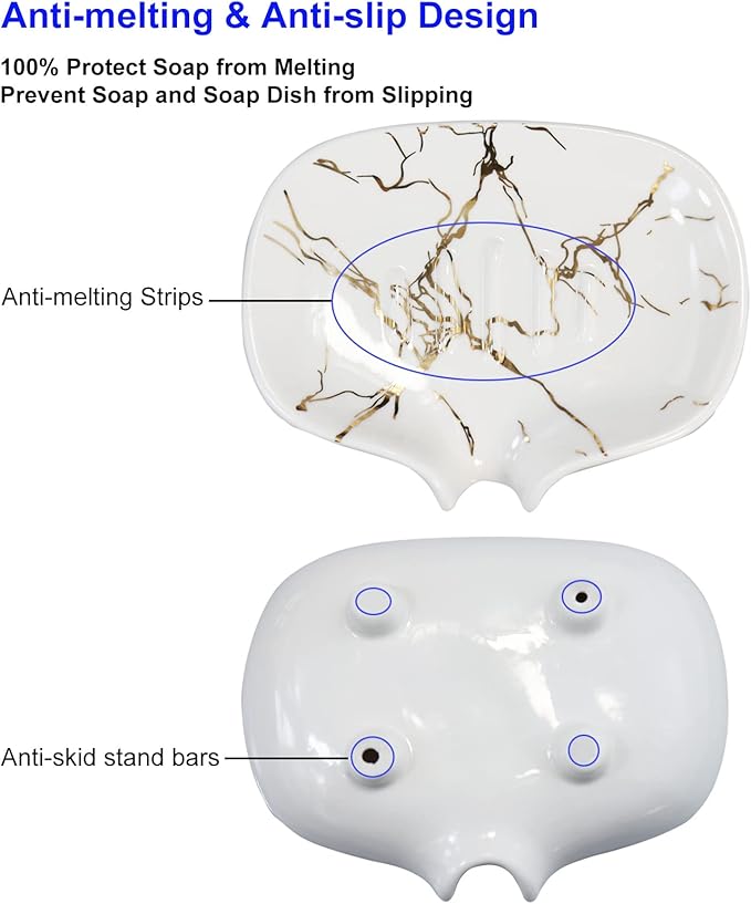 Ceramic Marble Texture Soap Dish, Self Draining Slot, Ceramic Self Draining - Image 2