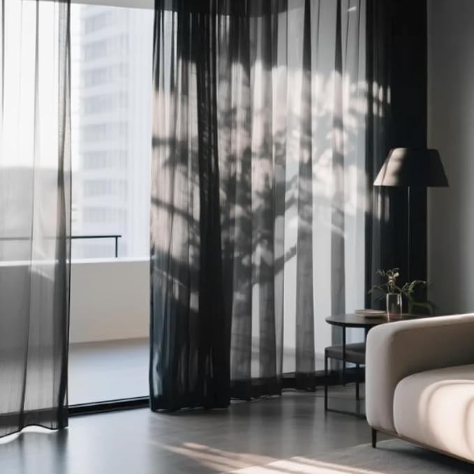 Dreaming Casa Solid Sheer Curtains 96 Inches Long Black Rod Pocket Voile - Image 7