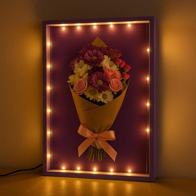 Shadow Box with LED Light Dried Flowers Changeable Artwork Photos Display & by LuxRound