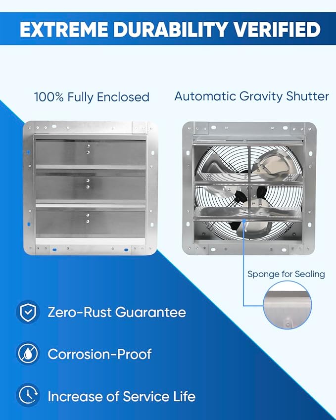KEN BROWN 12 Inch Shutter Exhaust Fan Wall Mounted, Aluminum - Image 6