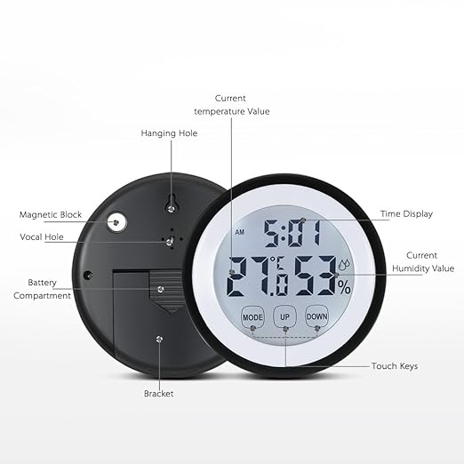 Digital Thermometer Hygrometer Clock, Temperature Humidity Monitor Alarm Clock - Image 4
