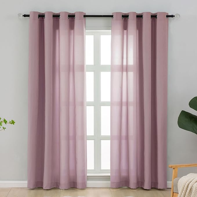 L.Z.E Light Filtering Curtains 72 Inch Length 2 Panels Set Lilac Pink Privacy by LZE