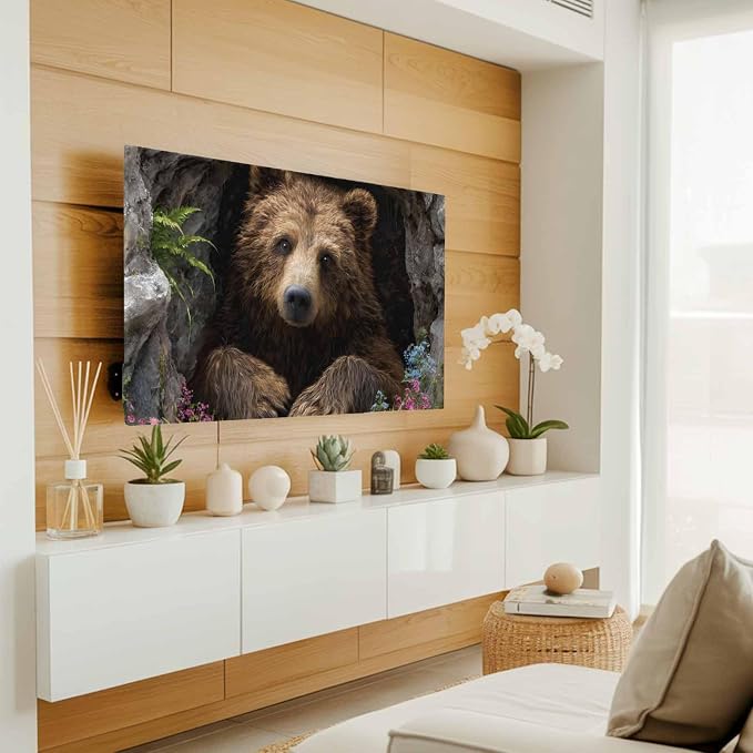 Brown Bear Rustic Wildflowers Cave Indoor TV Cover, Elastic TV Screen Protector - Image 2