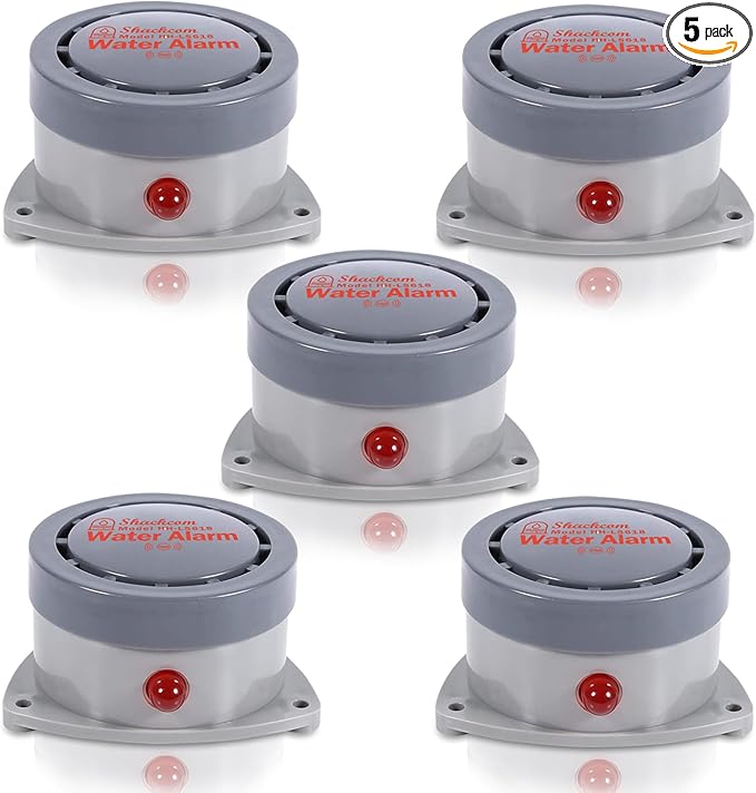 Water Leak Detector 5 Pack, Shackcom Water Alarm 110DB, Waterproof & by Shackcom