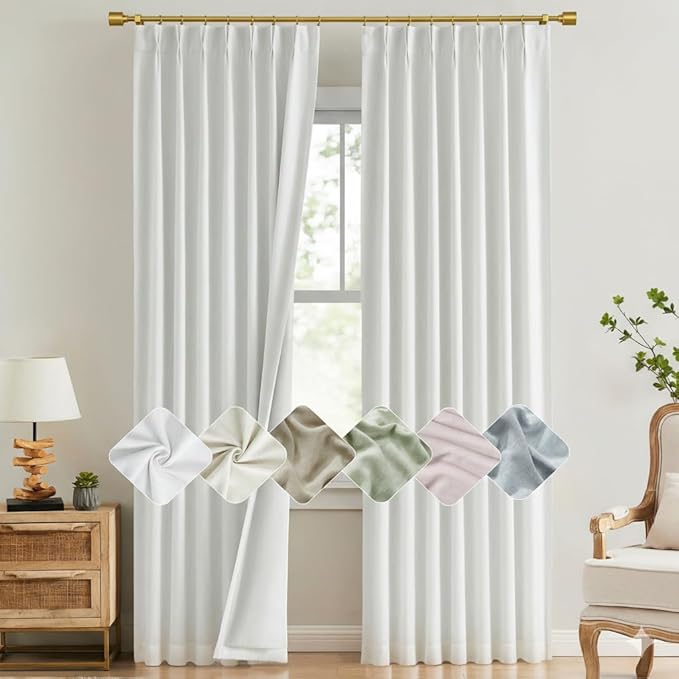 Kayne Studio White Pinch Pleated Full Blackout Curtains, Thermal Insulated by KayneStudio