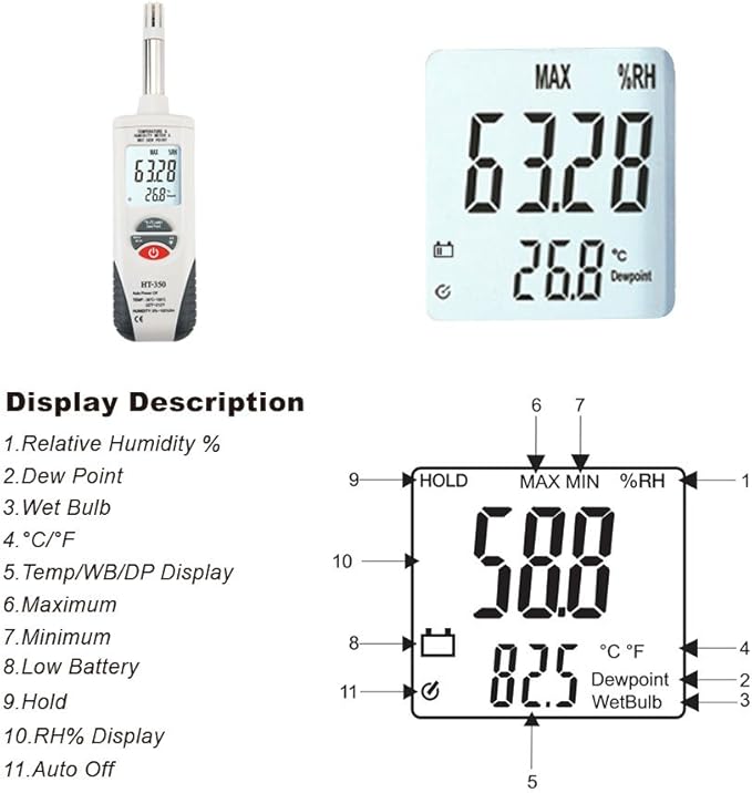 Hygro-Thermometer Psychrometer, Handheld Digital Humidity Temperature Meter - Image 7