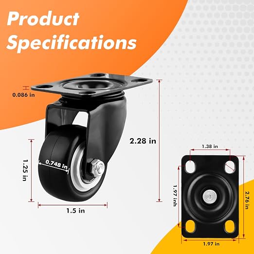 1.5" Casters Set of 12 Heavy-Duty Industrial Caster Wheels Double Ball Bearing - Image 3