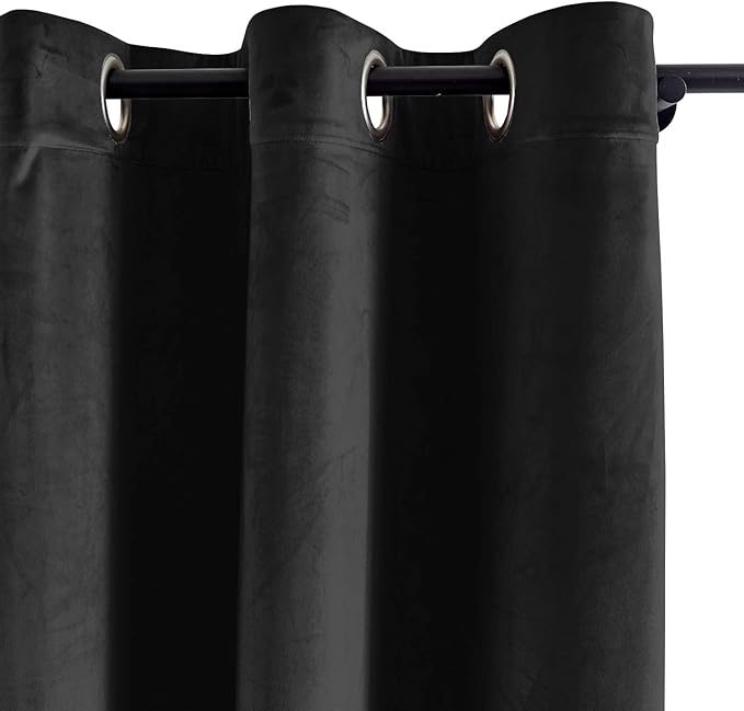 ChadMade Extra Wide Blackout Lined Premium Velvet Curtain Warm Black 120Wx102L - Image 2