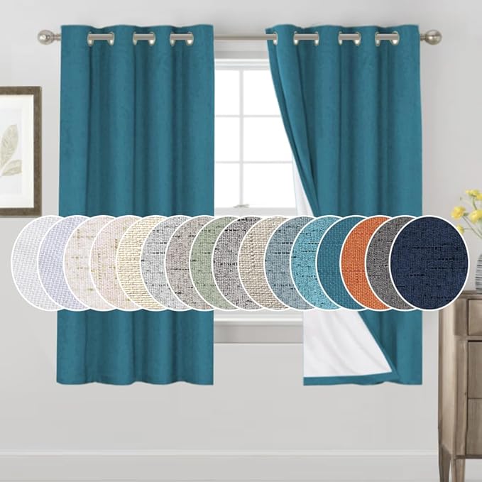 PrinceDeco Blackout Curtains 63 Inch Length Linen Textured 100% Thermal by PrinceDeco