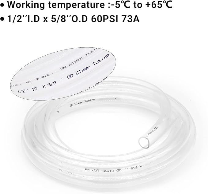 Clear Vinyl Tubing 1/2" ID × 5/8" OD -25 Ft 60PSI, Flexible Plastic Tube - Image 5