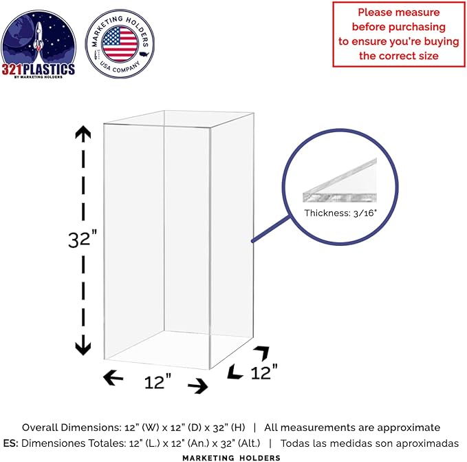 Marketing Holders Clear Acrylic Display Riser 12" x 12" x 32" No Lid Platform - Image 6