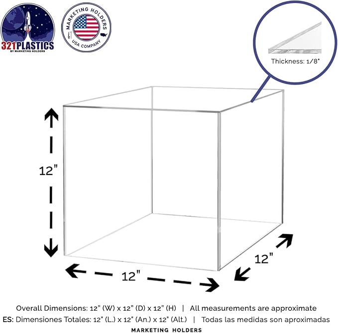 12 Inch Clear Acrylic Display Box Versatile Square No Lid Plexiglass Retail - Image 6