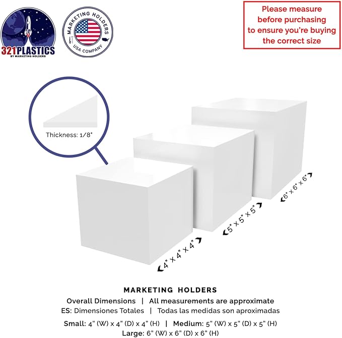 2 Pack Acrylic Display Riser Boxes 3 Piece White Retail Product Riser No Lid - Image 7