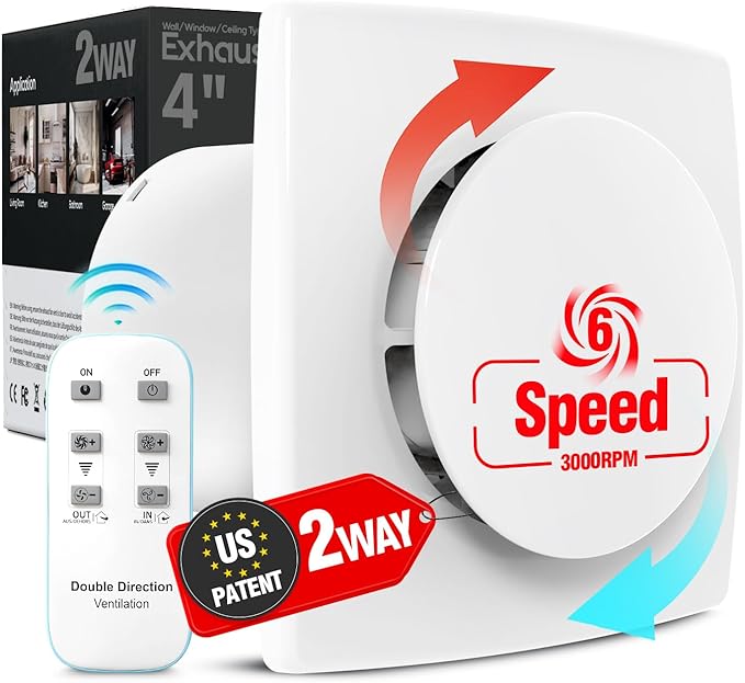 Bathroom Exhaust Fan with Remote, 2 Way 6 Speed Upgraded Powerful Low Noise by ARSFAN