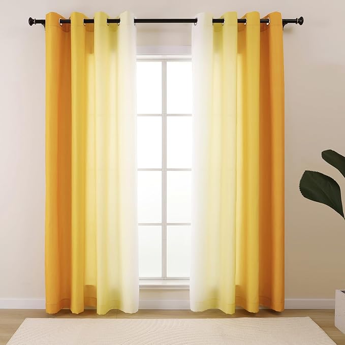 L.Z.E Gold and White Ombre Privacy Curtains 63 Inch Length 2 Panels Set Gold by LZE