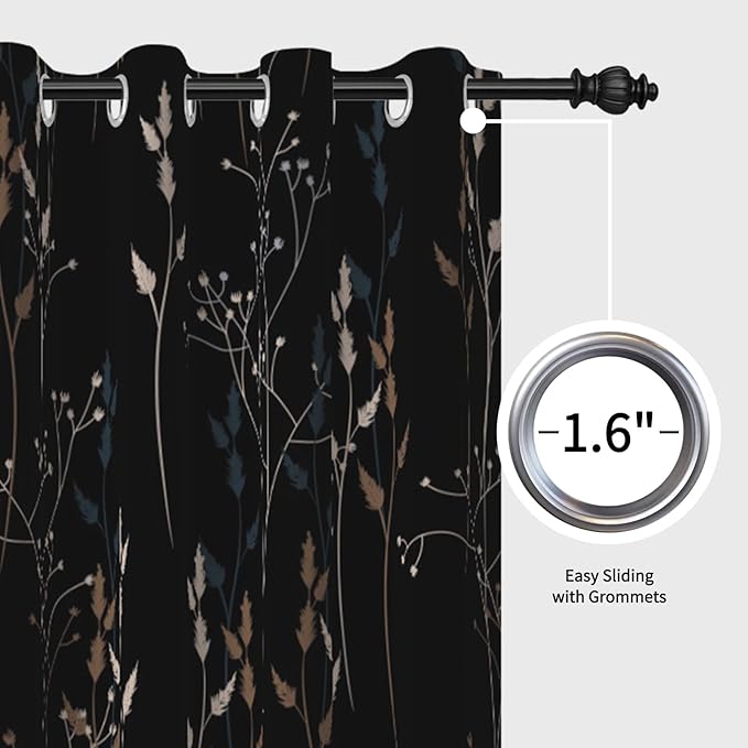 Black Leaves Blackout Curtains 84 Inches, Room Darkening Curtains - Image 6