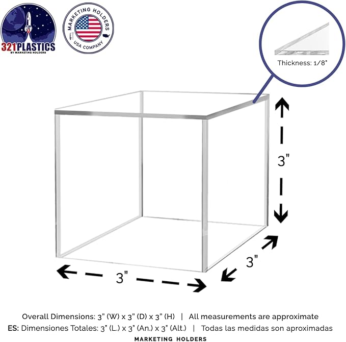 2 Pack 3" Acrylic Display Riser Box No Lid Clear Square Retail Product Riser - Image 6
