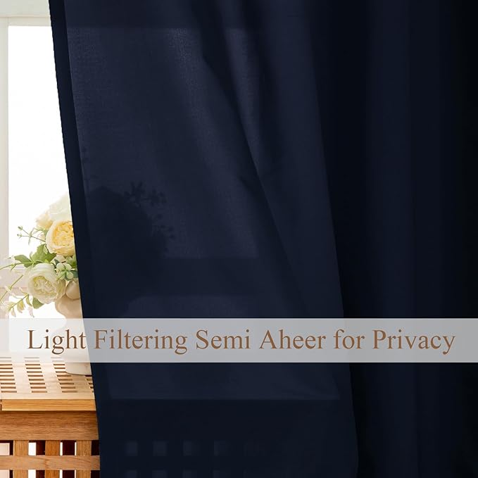 L.Z.E Non-See-Through Privacy Curtains 63 Inch Length 2 Panels Set, Dark Blue - Image 3