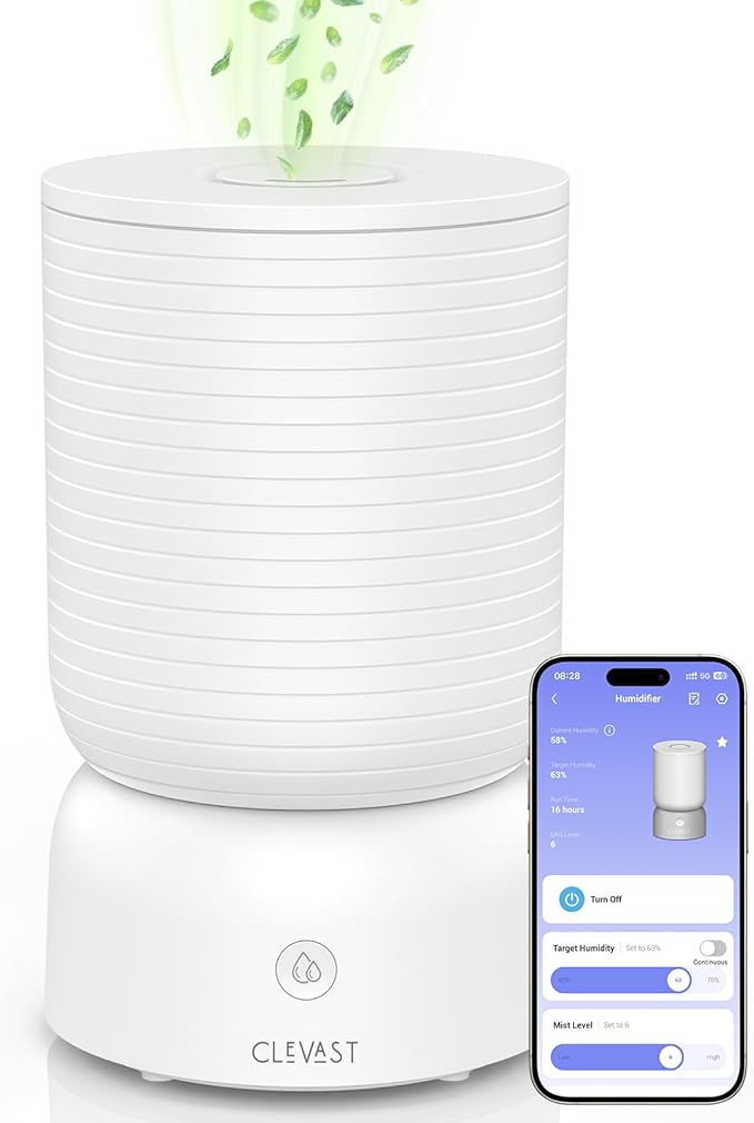 CLEVAST Smart Humidifiers for Bedroom - 1 Gal/4L Cool Mist Top Fill Humidifier by CLEVAST