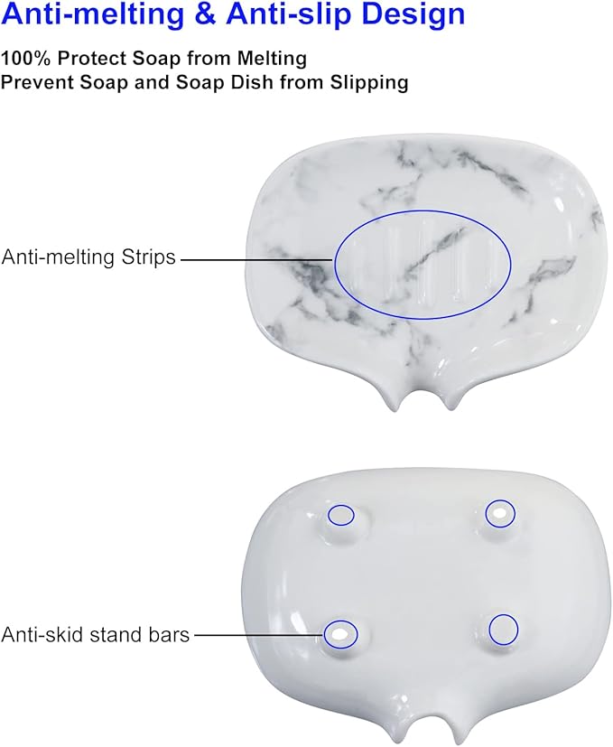 Ceramic Marble Texture Soap Dish, Self Draining Slot, Portable - Image 3