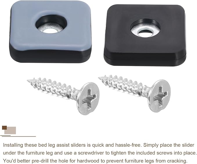 uxcell 12 Pcs Furniture Slider Pads, 1.18x1.18 Inch PTFE Square Screw-on - Image 4