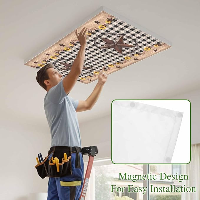 1 Pack Texas Star Fluorescent Light Covers Country Star Sunflower Vintage Plaid - Image 3