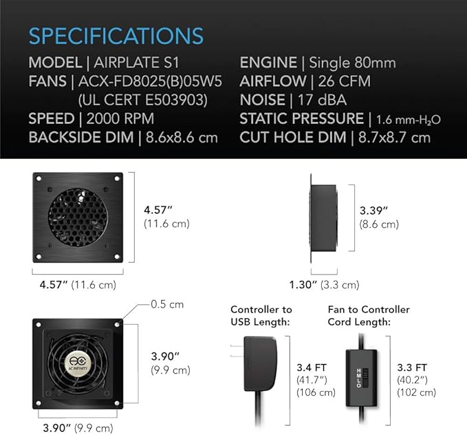 AC Infinity AIRPLATE S1, Quiet Cooling Fan System 4" - Image 6