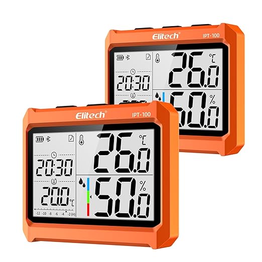 Elitech 2Pack Digital Bluetooth Hygrometer Thermometer, Refrigerator Thermometer by Elitech