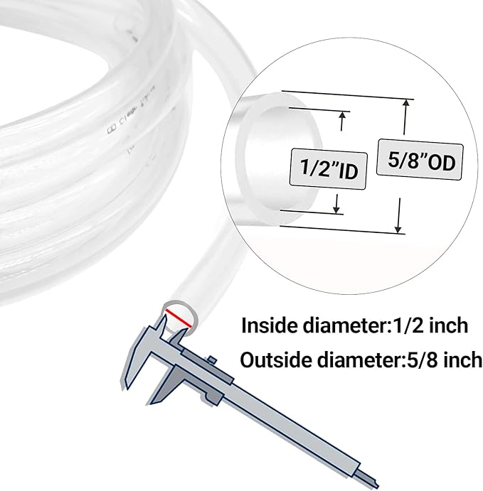 Clear Plastic Tubing 1/2" ID × 5/8" OD -100 Ft Dimensions 60PSI, Flexible Vinyl - Image 2