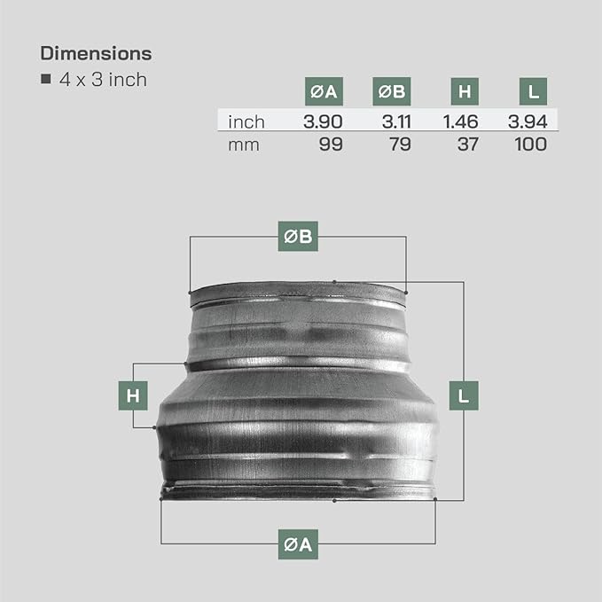 Vent Systems 4" Inch to 3" Inch Duct Reducer – Galvanized Steel HVAC Pipe - Image 2