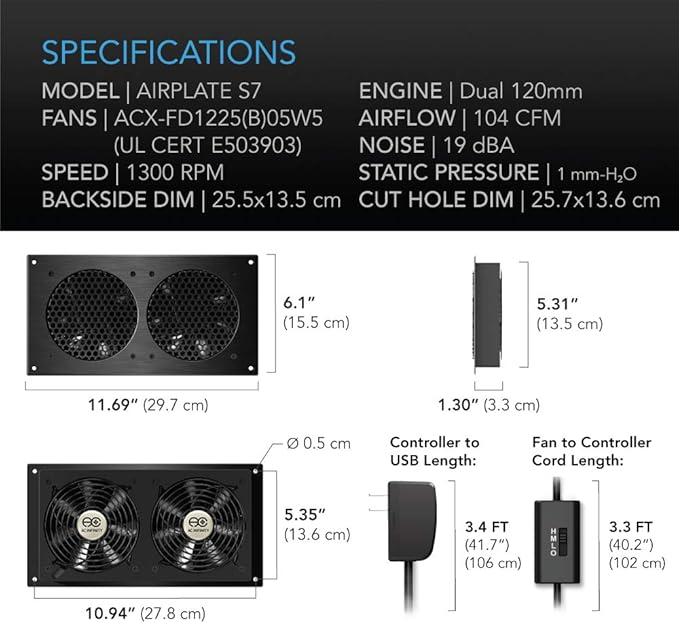 AC Infinity AIRPLATE S7, Quiet Cooling Fan System 12" - Image 5