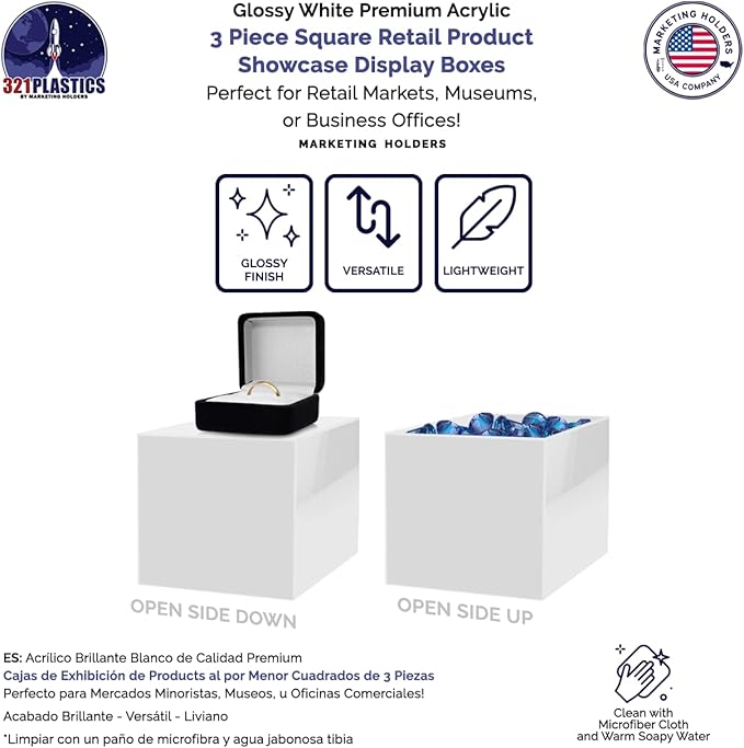 Acrylic Display Riser Boxes 3 Piece White Retail Product Riser No Lid - Image 4