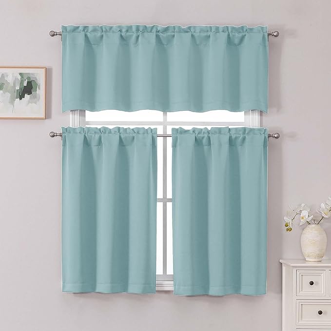 Chyhomenyc Short Aqua Curtains 30 Inch Length, Small Kitchen Curtain Rod Pocket - Image 2