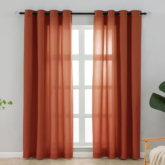 L.Z.E Non-See-Through Privacy Curtains 63 Inch Length 2 Panels Set, Burn Orange by LZE