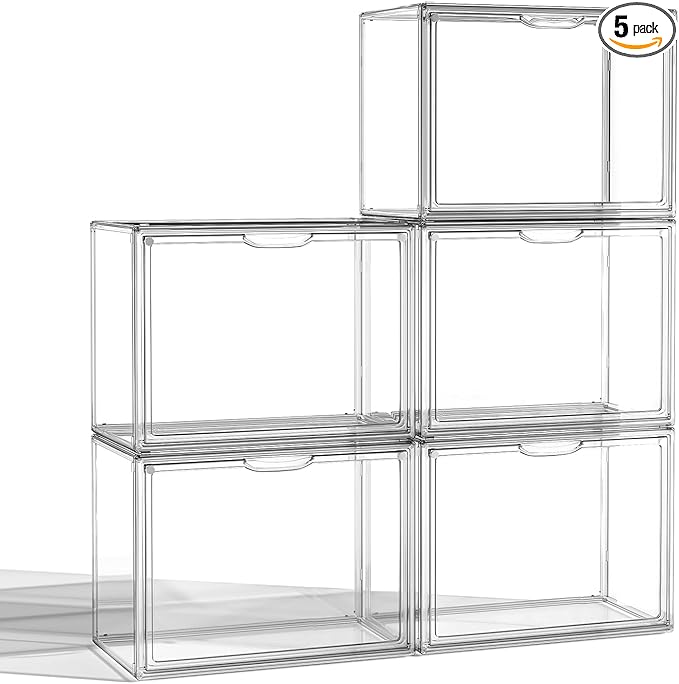 Clear Acrylic Display Case, Large Stackable Storage Bins Magnetic Attraction by HOYOJA