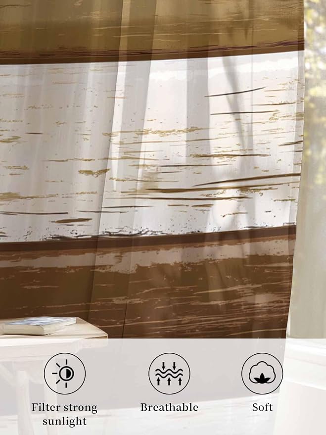 Sheer Curtains 96 Inches Long, Wood Grain Brown Semi Sheer Curtains Light - Image 6