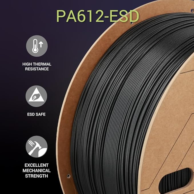 Polymaker Fiberon PA612-ESD 3D Printer Filament 1.75mm 3kg, ESD-Safe Carbon - Image 3
