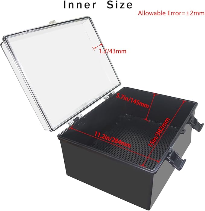 Junction Box, Hinged Black Clear Cover IP67 Waterproof ABS Project Box - Image 3