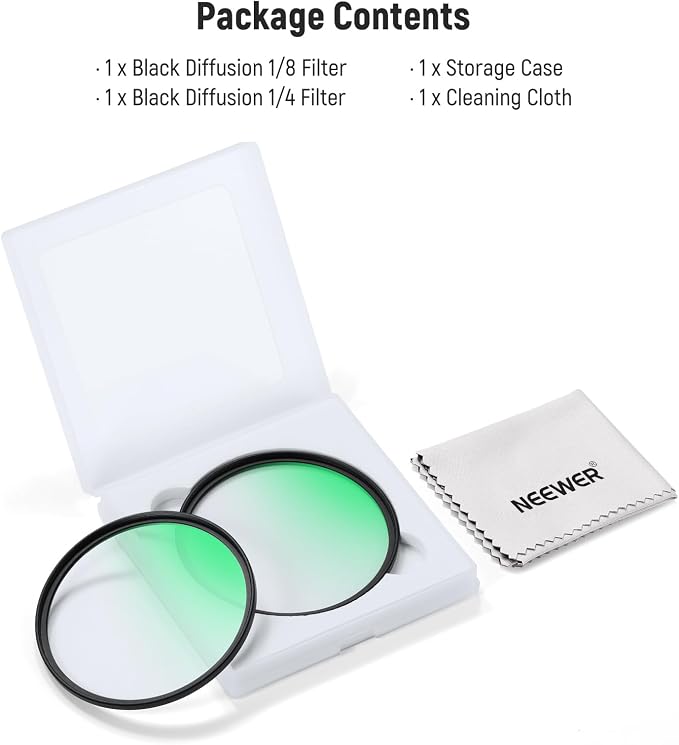 NEEWER 52mm 1/4 & 1/8 Black Diffusion Camera Lens Filter 2 Pack Set, Dreamy - Image 8