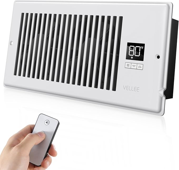 VELLEE Quiet Register Booster Fan Fits 4" x 10", 10-Speed Smart Heating Cooling by VELLEE