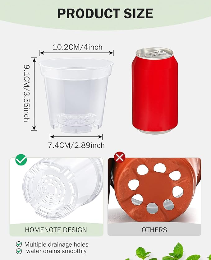 homenote Clear Nursery Pots for Plants, 4 Inch Plant Pot for Planting Plastic - Image 7