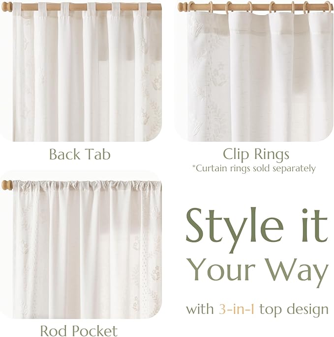 jinchan Belrose Linen Curtains for Bedroom Floral Curtains 84 Inch Length Linen - Image 6