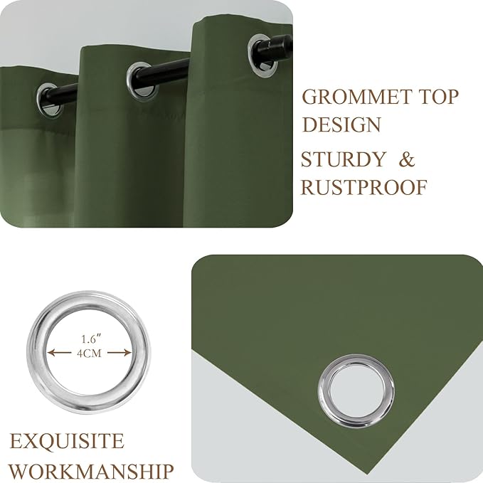 L.Z.E Olive Green Privacy Curtains 96 Inches Long 2 Panels Set, Light Filtering - Image 4