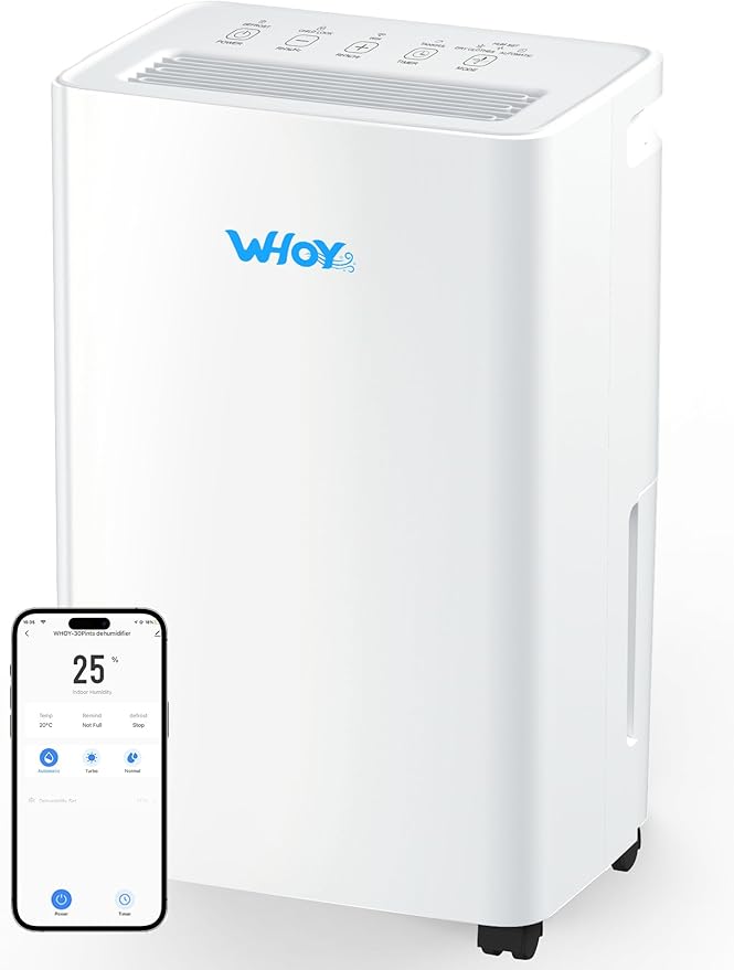 30 Pint Dehumidifier for Basement, Smart App Control, Continuous Drain by WHOY