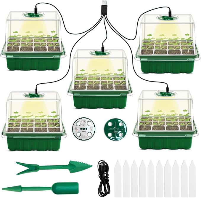 Seed Starter Tray with Grow Light, 5 Packs Plant Starter Tray Seedling Starter by GOONMILL