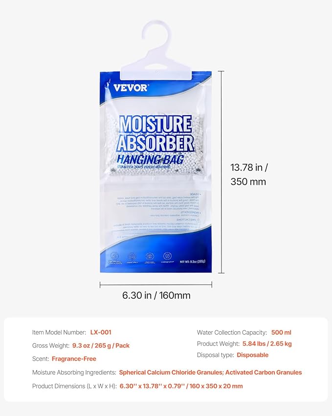 VEVOR Hanging Moisture Absorber, 9.3 oz Hanging Closet Dehumidifier Bags - Image 7