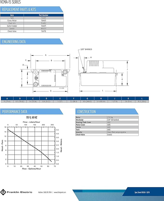 Little Giant VCMA-15ULS 115 Volt, 65 GPH, 1/50 HP Automatic Condensate Removal - Image 12