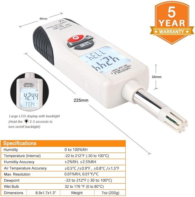 Hygro-Thermometer Psychrometer, Handheld Digital Humidity Temperature Meter - Image 3
