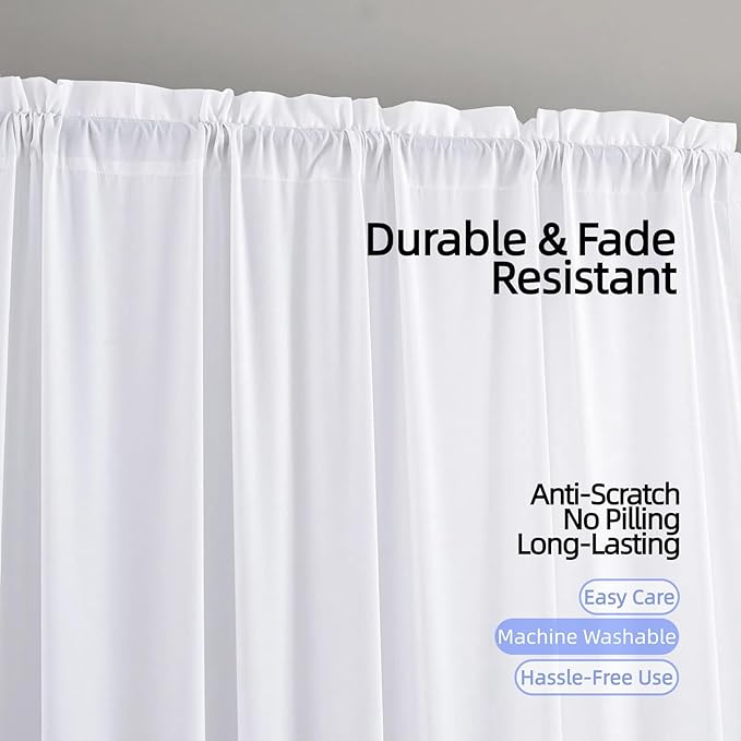 Sheer Curtains 84 inch Length 2 Panels White Semi-Sheer Rod Pocket Drapes - Image 3