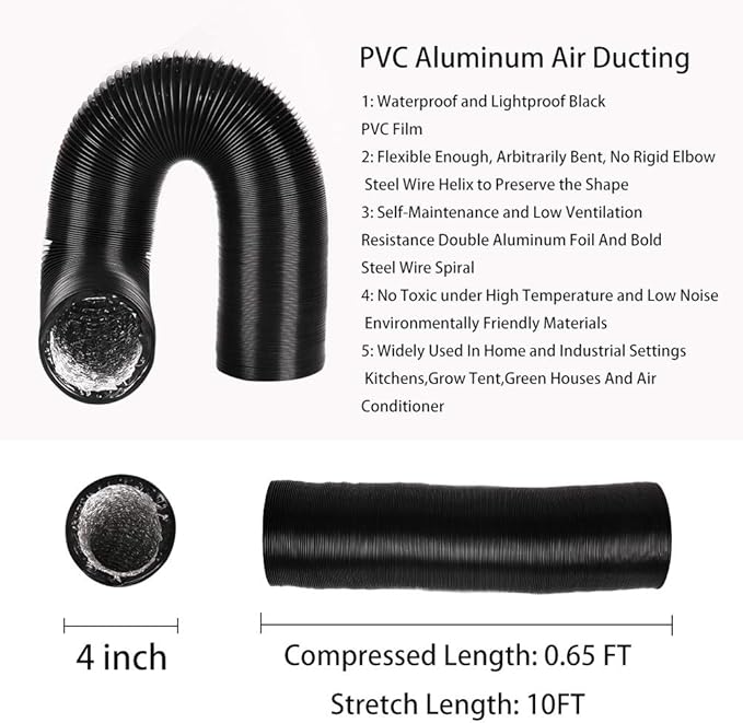 4Inch 10FT Long Flexible Aluminum Air Ducting, Heavy-Duty Black 4 Layer Dryer - Image 2